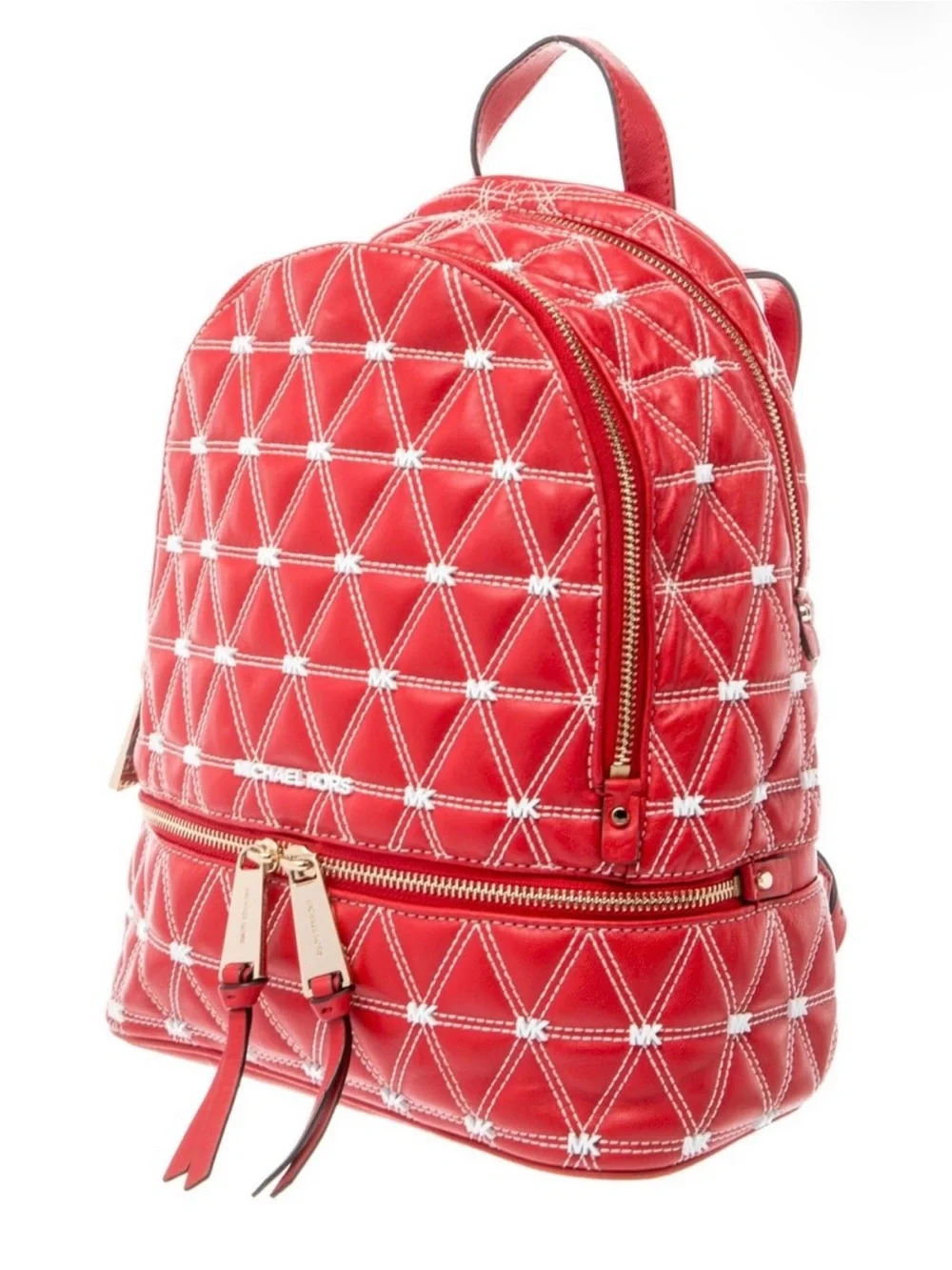 Michael Kors Red Quilted Mini Backpack with Gold Hardware